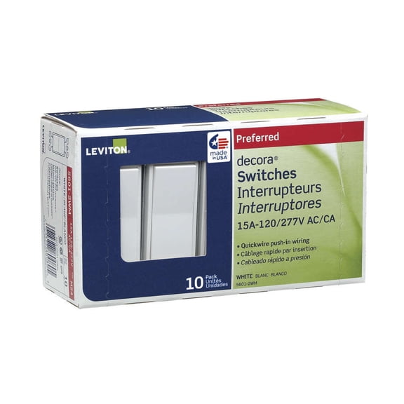 Decora M32-05601-2WM Rocker Switch with Ground Screw, 15 A, 120/277 V, SPST, Lead Wire Terminal, White