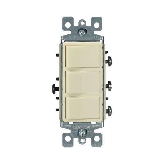 Leviton S01-01755-0IS 15 Amp Ivory Commercial Grade Decora AC 3-Rocker Combination Switch