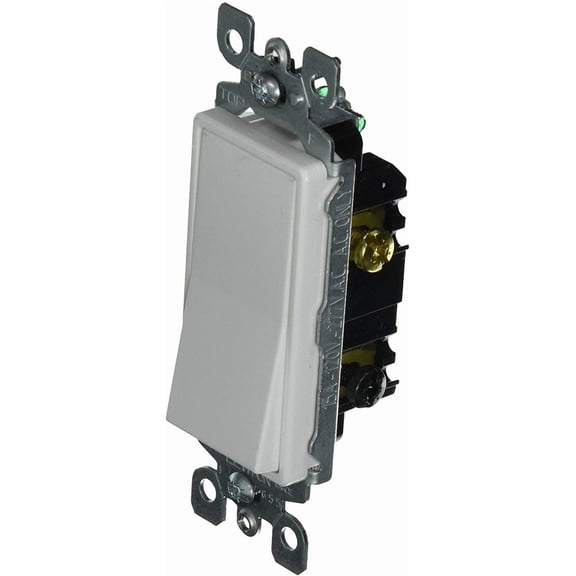 Leviton 5613-2W 15 Amp, 120/277 Volt, Decora Rocker Lighted Handle, Illuminated Off 3-Way AC Quiet Switch, Residential Grade, Grounding, White
