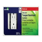 Leviton T5325 15 Amp Decora Tamper-Resistant Duplex Electrical Wall Outlet - White, 10 Pack