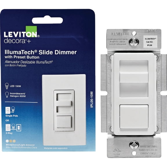Leviton Decora 3-Way Slide Dimmer Switch - Pack of 12 Indoor & Outdoor Use, NEC-Compliant