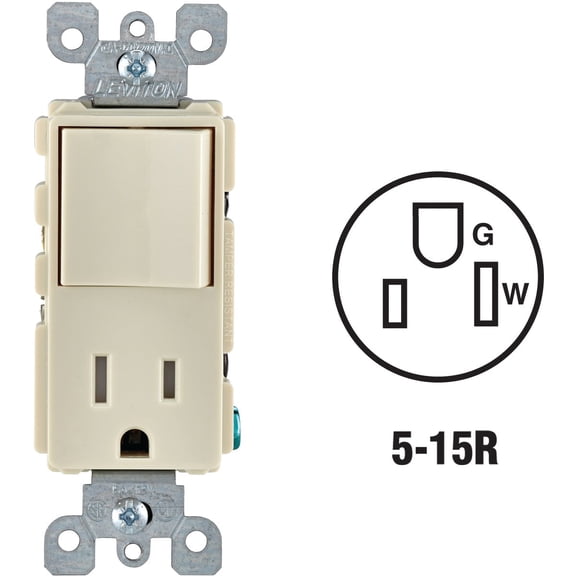 Leviton Decora Combination Switch and Tamper-Resistant Receptacle, T5625-T, Light Almond