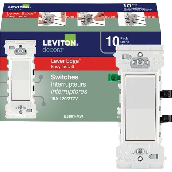 Leviton Decora Edge Single Pole Switch - 20 Total Switches Indoor & Outdoor Use, NEC-Compliant