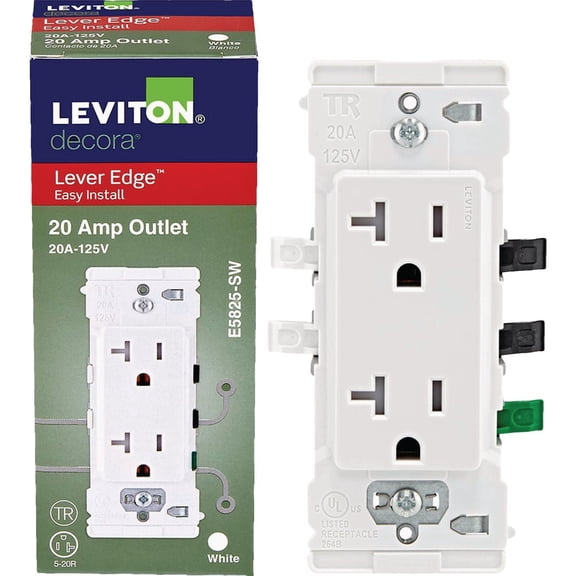 Leviton Decora Lever Edge Duplex Outlet - Pack of 4  Indoor & Outdoor Use, NEC-Compliant