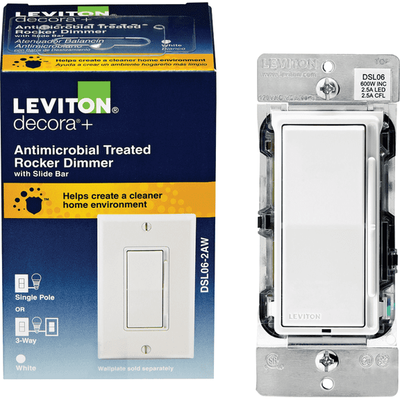 Leviton Dimmer Switch — Decora® Rocker-Style Design in White — UL Listed for US Residential Electrical Code Compliance, Drop-in NEC-Standard Wiring