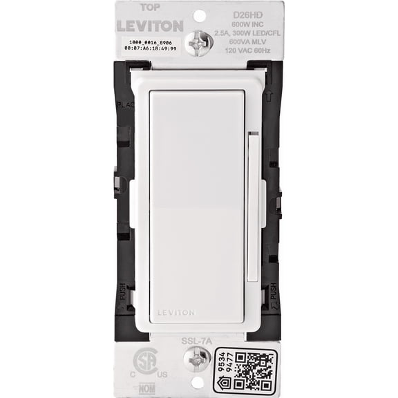 Leviton Decora Smart Dimmer Switch D26HD-1RW - Wi-Fi, Works With Matter - White Indoor & Outdoor Use, NEC-Compliant