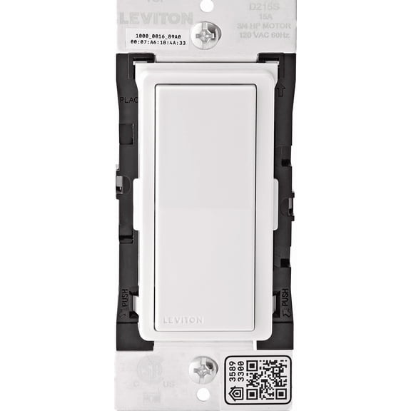 Leviton D215S Decora Smart™ Wi-Fi Device — Decora Smart™ Line in White — UL Listed for US Residential Electrical Code Compliance, Drop-in NEC-Standard Wiring