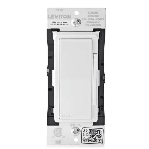 Leviton Decora Smart Rocker Dimmer Switch - 600W 120V - White