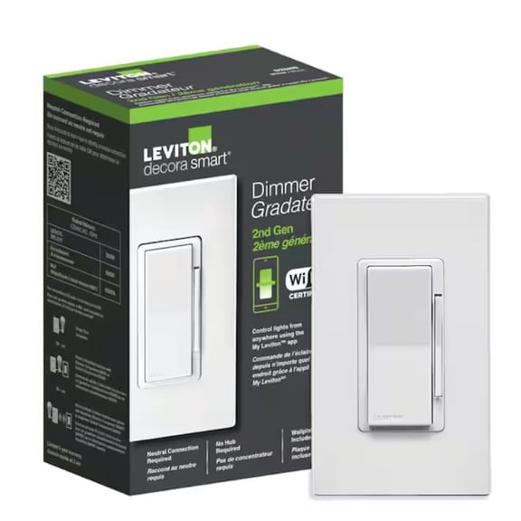 Leviton Decora Smart Wi-Fi Dimmer Switch in White - Works With Google, Alexa, HomeKit, and Anywhere Companions