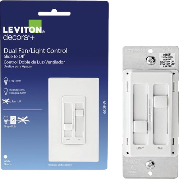 Leviton Decora SureSlide Fan & Light Dimmer Switch - Pack of 6 Indoor & Outdoor Use, NEC-Compliant
