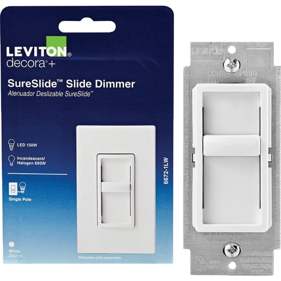 Leviton Decora SureSlide Single Pole Slide Dimmer Switch - Pack of 2 Indoor & Outdoor Use, NEC-Compliant