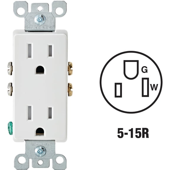 Leviton T5325-00W Decora 15 Amps 125 V Duplex White Outlet 5-15R