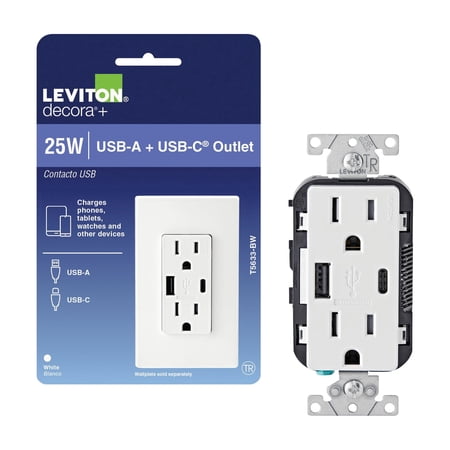 Leviton Decora Type A/Type C USB Charging Outlet - Pack of 8