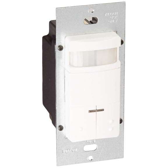 Leviton Dual-Relay, Decora Passive Infrared Wall Switch Occupancy Sensor, 180 Degree, 2100 sq. ft. Coverage, ODS0D-IDW, White CA2