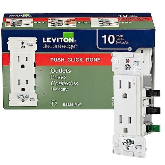 Leviton E5325-MW Decora Edge 15 Amp Tamper-Resistant Duplex Wall Outlet, 10-Pack - White