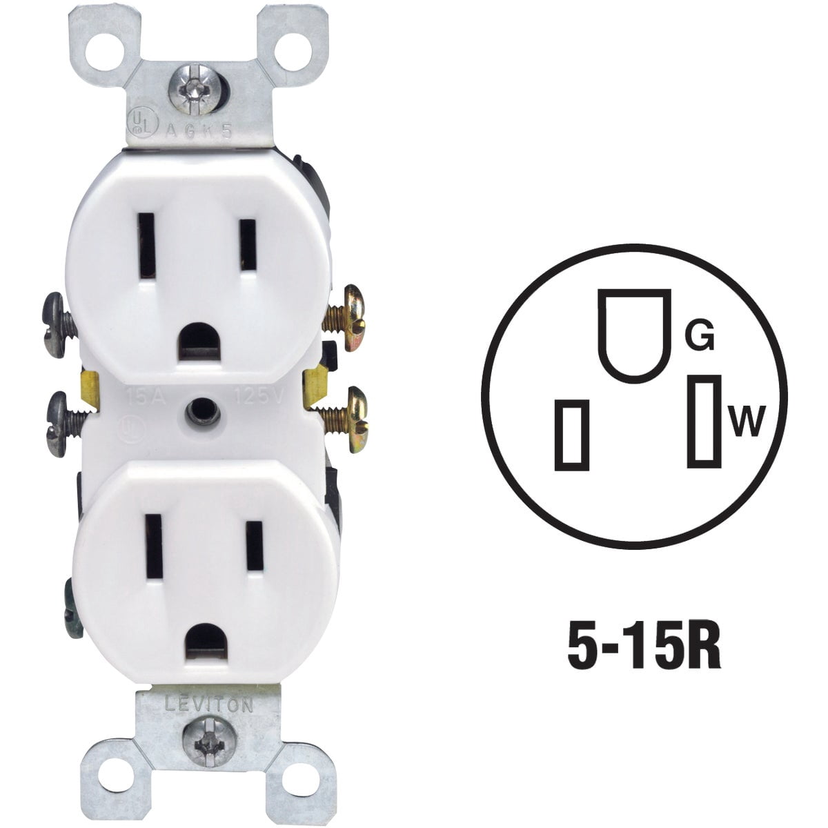 Leviton Electrical Outlet 5320-WCP - Shallow Grounded Duplex, 15 Amp, NEMA 5-15, Plastic - White