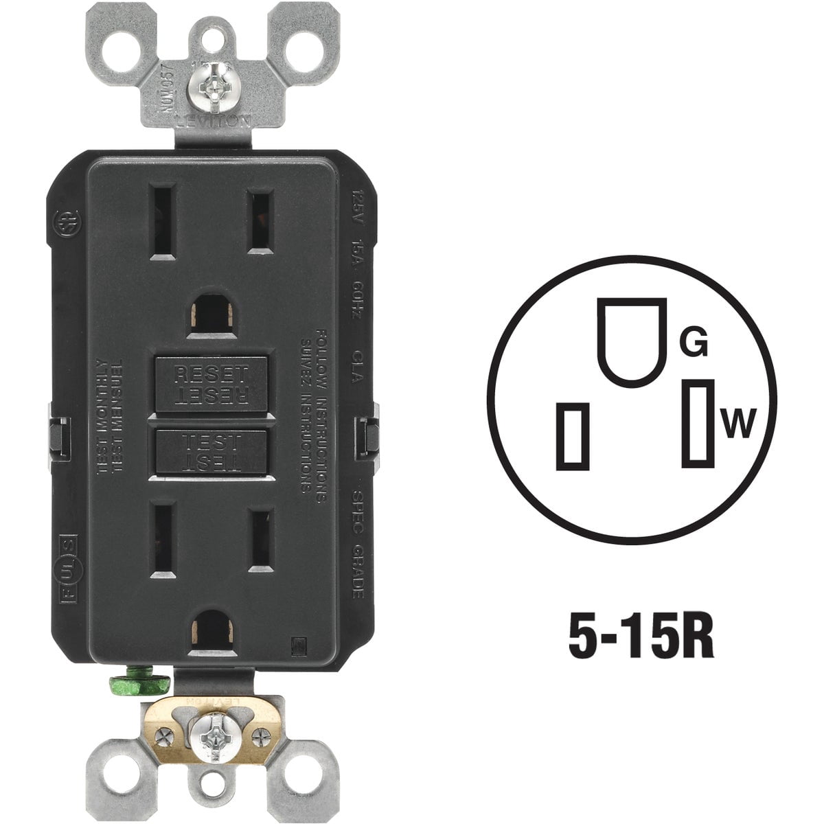 Leviton GFCI Outlet, 15 Amp, Self Test, Non Tamper-Resistant with LED Indicator Light, Protection from Electric Shock and Electrocution, GFNT1-E, Black