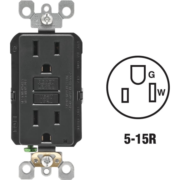 Leviton GFCI Outlet, 15 Amp, Self Test, Non Tamper-Resistant with LED Indicator Light, Protection from Electric Shock and Electrocution, GFNT1-E, Black