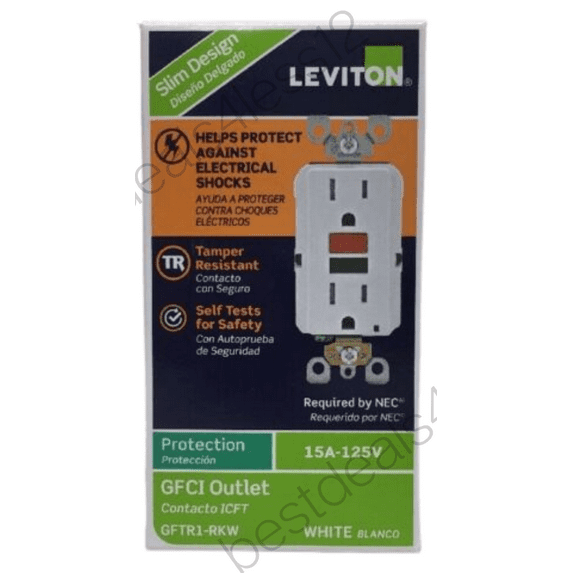 Leviton GFCI Outlet, # GFTR1-RKW 15 Amp/125 V - White