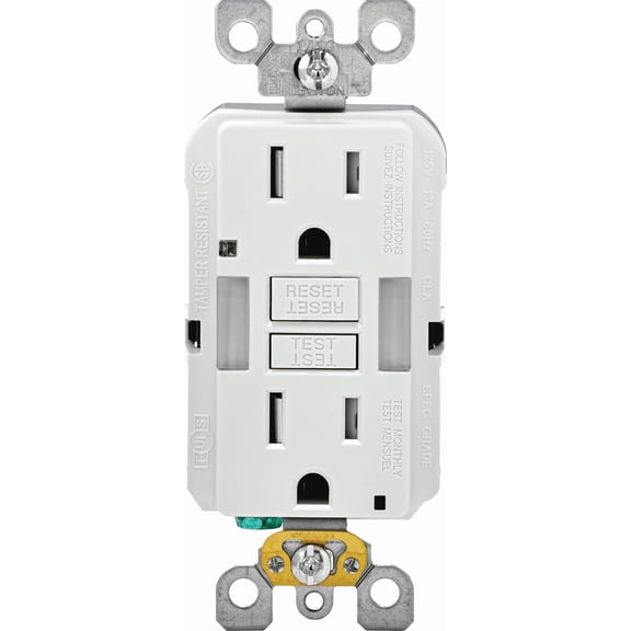 Leviton GFCI Outlet with Guidelight GFNL1-W - 15 Amp, LED Indicator, Tamper-Resistant - White — Indoor & Outdoor Use, NEC-Compliant