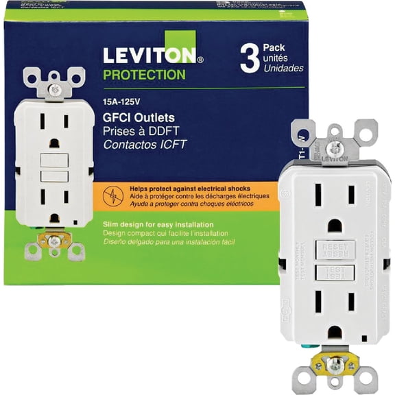 Leviton GFNT1-W Self-Test SmartlockPro Slim GFCI Non-Tamper-Resistant Receptacle with LED Indicator, Wallplate Included, 15-Amp, White, Four Pack (12 Total)