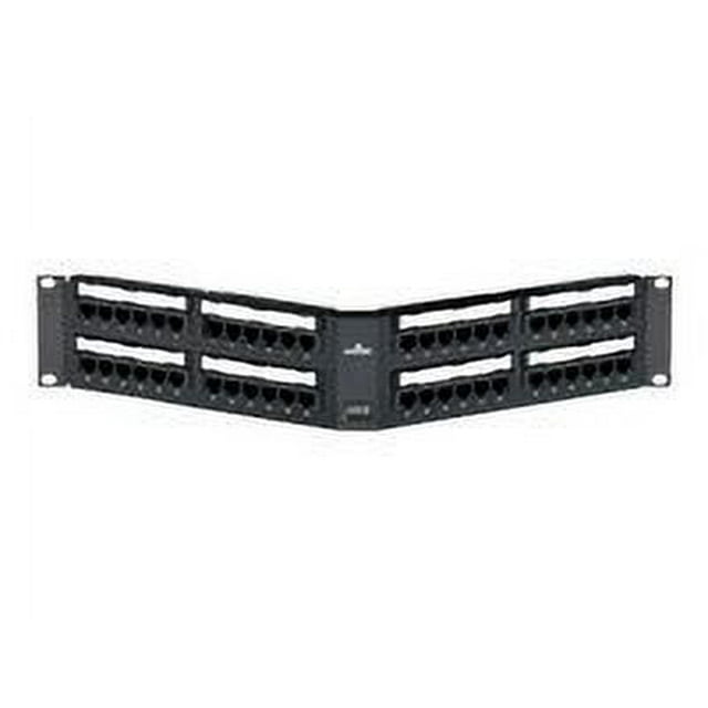 Leviton GigaMax 5e Universal Recessed Angled - Patch panel with cable management - CAT 5e - RJ-45 X 48 - black powder coat - 2U - 19"