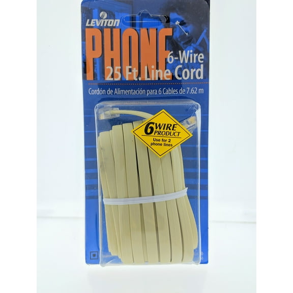 Leviton Ivory 25 Ft Flat Phone Cord Wire Telephone Line 6-Wire Modular C2685-25I
