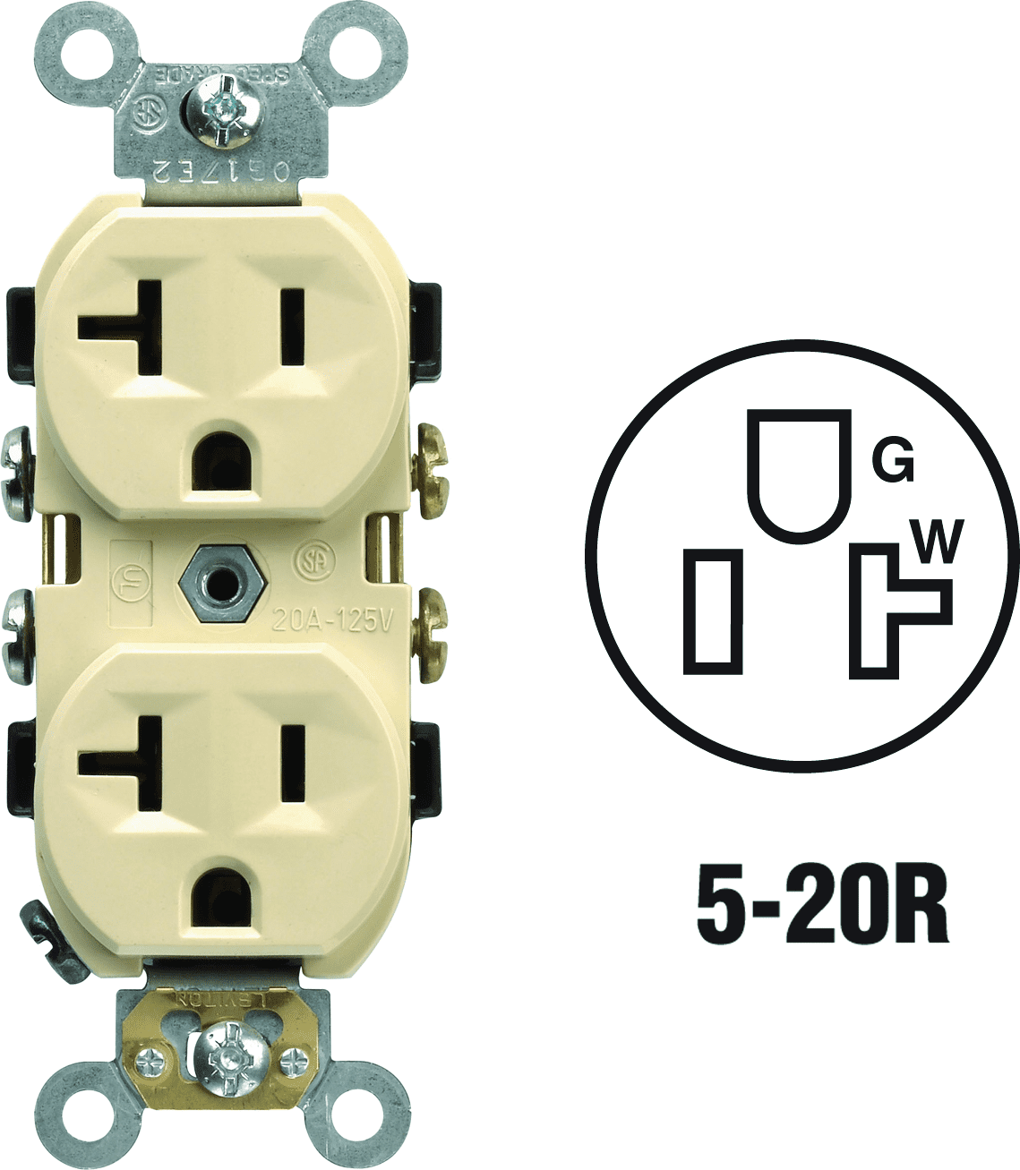 Leviton 5800 20A 125V Duplex Receptacle in Ivory  20A 125V  UL Listed for US Residential Electrical Code Compliance, Drop-in NEC-Standard Wiring