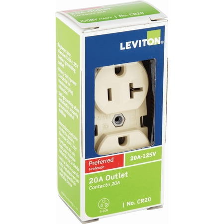 Leviton 5800 20A 125V Duplex Receptacle in Ivory — 20A 125V — UL Listed for US Residential Electrical Code Compliance, Drop-in NEC-Standard Wiring