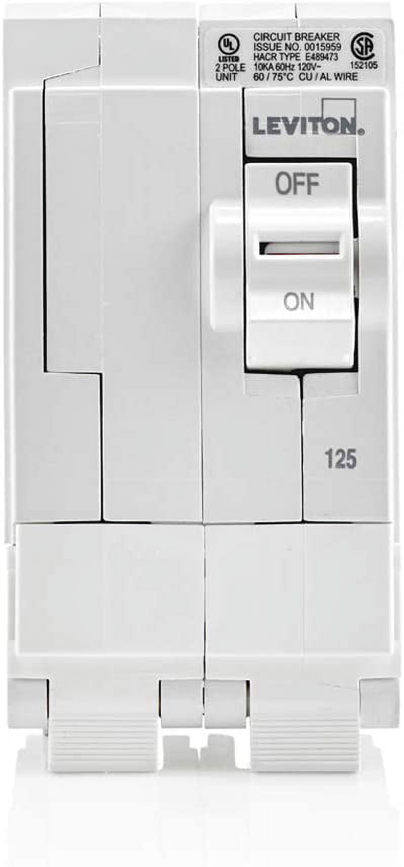 Leviton LB212 125A 2-Pole Plug-On Standard Branch Circuit Breaker, Hydraulic Magnetic, 120/240 VAC, White