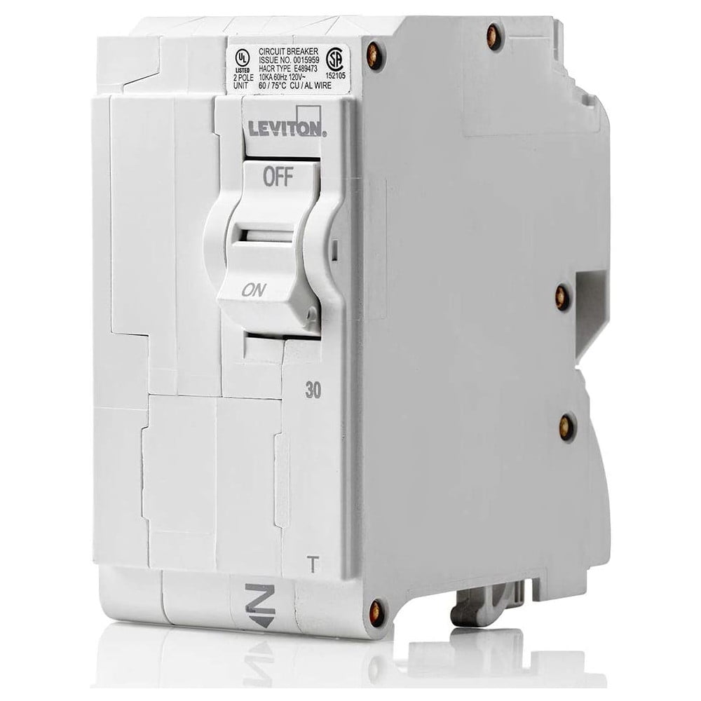 Leviton LB230-T 30 Amp, 2-Pole Plug-on Standard Branch Circuit Breaker, 120/240 VAC, White