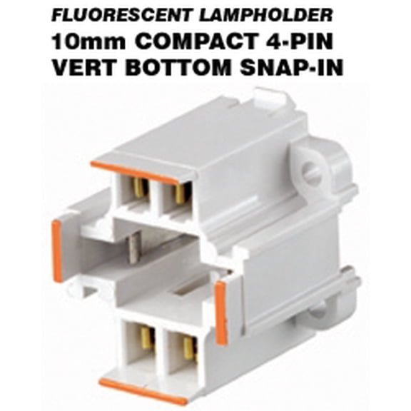 Leviton 26725-403 CFL Lampholder 4-Pin G24q-3, GX24q-3 Base 26W Bottom Snap-In Vertical Mount - White/Orange (Package of 5)
