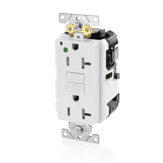 Leviton Lev-Lok SmartlockPro GFCI Duplex Receptacle Outlet, Extra Heavy-Duty Hospital Grade, Tamper-Resistant, Power Indication, 20 A (MGFT2-HGW)