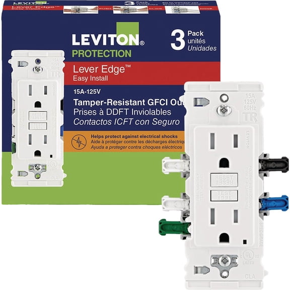 Leviton Lever-Edge GFCI Outlet - Pack of 2 Indoor & Outdoor Use, NEC-Compliant