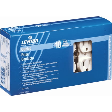 Leviton 5320 15A 125V Duplex Receptacle in Ivory — 15A 125V — UL Listed for US Residential Electrical Code Compliance, Drop-in NEC-Standard Wiring