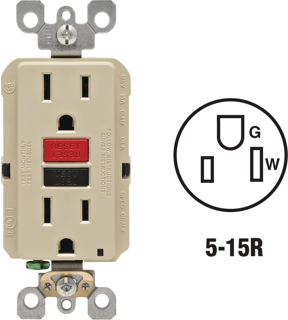 Leviton Leviton SmartLockPro SelfTest GFCI Outlet Ivory, 15A