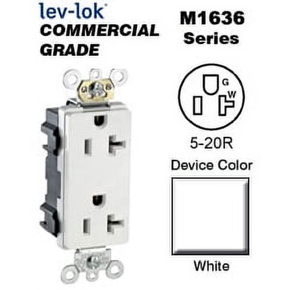 Leviton M1636-W 5-20R Lev-Lok Decora Plus Duplex Receptacle Commercial - WHITE
