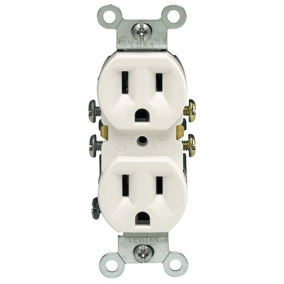 Leviton M24-05320-WMP Straight Blade Duplex Receptacle With Ears, 125 V, 15 A, 2 Pole, 3 Wire, 10 pack, White, 10 Piece