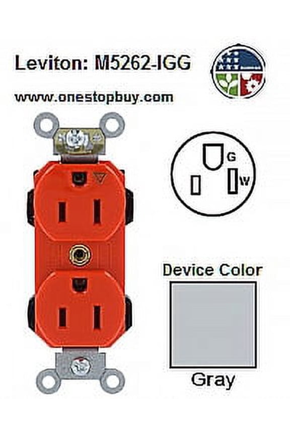M5262-IGG NEMA 5-15R 2P3W Lev-Lok Duplex Receptacle Decora Plus Isolated Ground - Gray