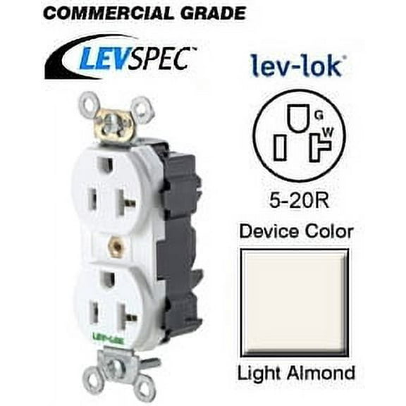 Leviton M5362-ST 5-20R Lev-Lok Narrow Body Duplex Receptacle Fed Spec - Light Almond