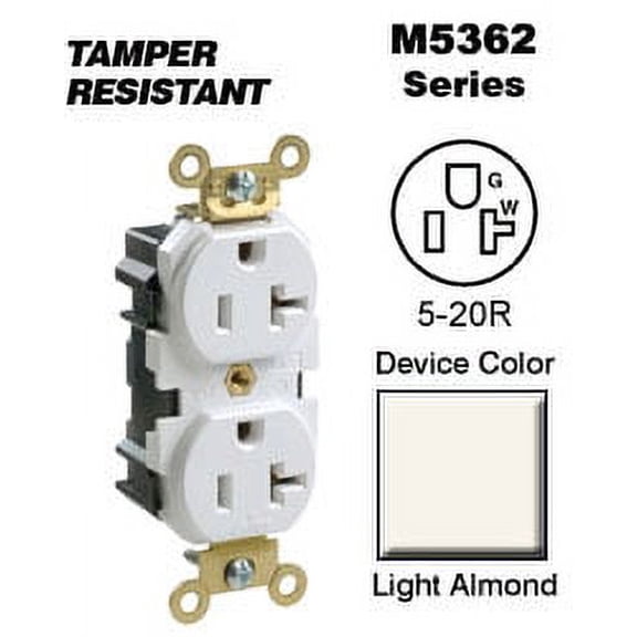 Leviton M5362-T 5-20R Lev-Lok Duplex Receptacle Industrial - Light Almond