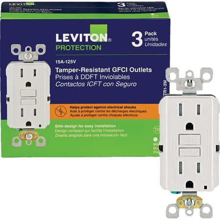 Leviton M92-GFTR1-03W 15 Amp White SmartlockPro Self-Test GFCI 3 Count