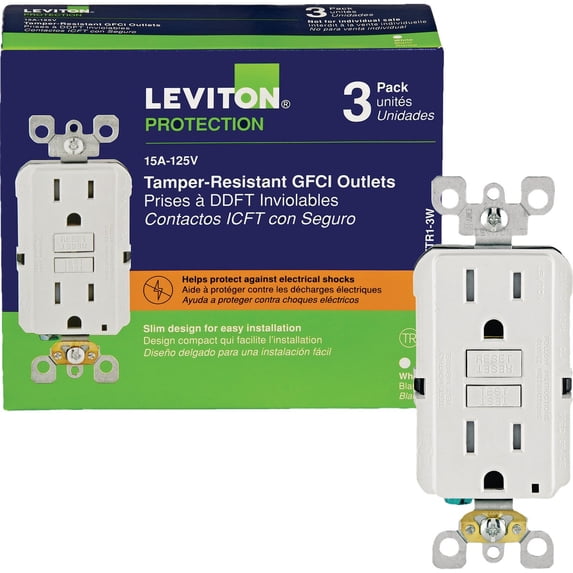 Leviton M92-GFTR1-03W 15 Amp White SmartlockPro Self-Test GFCI 3 Count (3 Total)