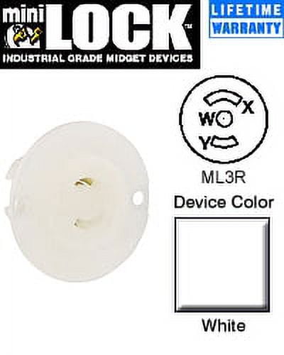 Leviton ML3-PER Flanged Outlet Locking Blade MiniLock ML3R 15A 125/250V 3P3W Non-Grounding - White