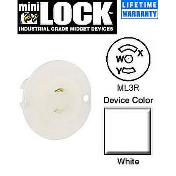 Leviton ML3-PER Flanged Outlet Locking Blade MiniLock ML3R 15A 125/250V 3P3W Non-Grounding - White