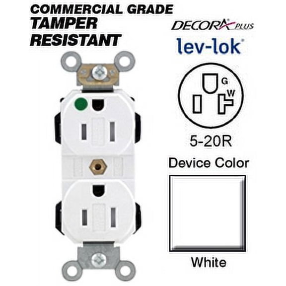 Leviton MT163-W 5-20R Decora Plus Modular Receptacle Tamper-Resistant Commercial - White