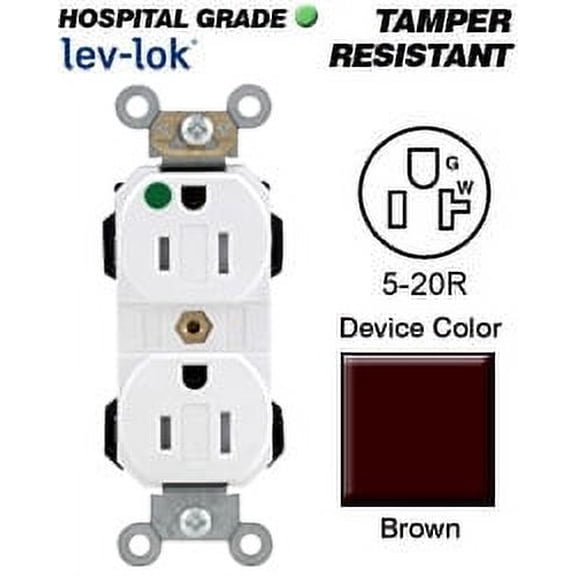 Leviton MT830 5-20R Lev-Lok Narrow Body Duplex Receptacle Tamper-Resistant Hospital - Brown