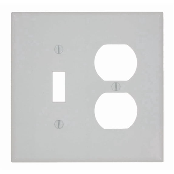 Leviton 80505-W 1-Toggle 1-Duplex Midway Size Wall Plate, 2 Gang, 4.875 In L X 4.94 In W 0.255 In T, 1 pack, White