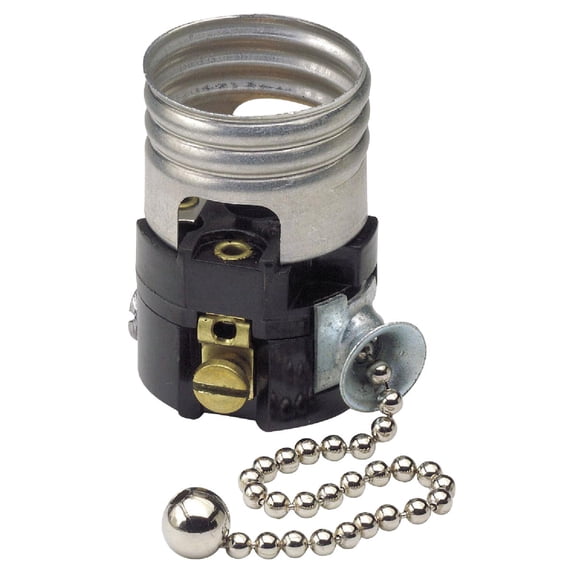 Leviton Medium Base Interior Only, Shell Incandescent Lampholder, Pull Chain, Single Circuit, 19980-M