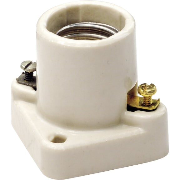 Leviton Medium Base, One-Piece, Keyless, Incandescent, Unglazed Porcelain Lampholder, Pony Cleat, Single Circuit, Open Terminal, 19062, White